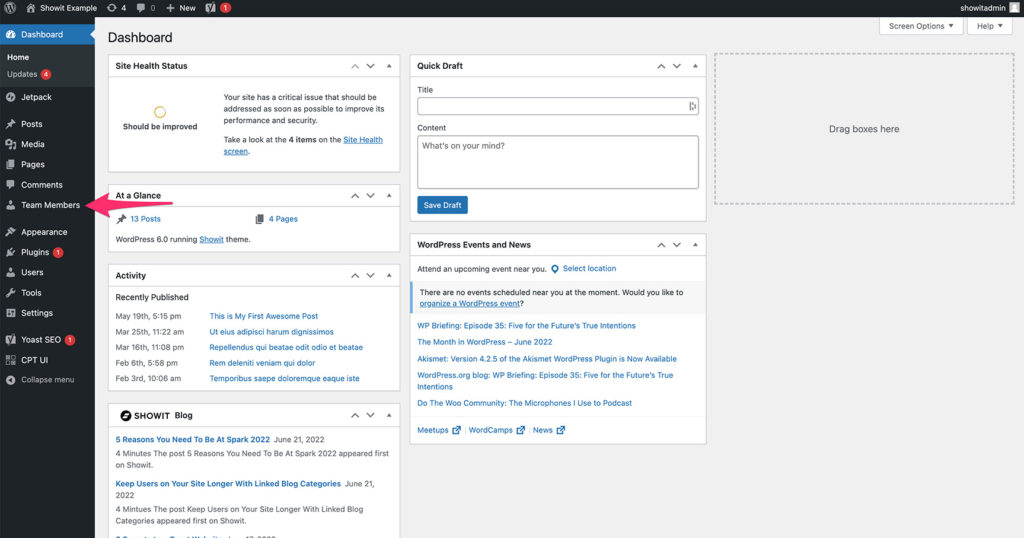 New WordPress Custom Post Type showing up in dashboard
