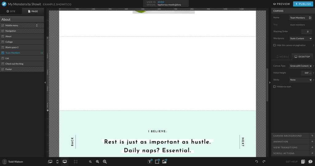 Blank canvas to add in post loop on Showit