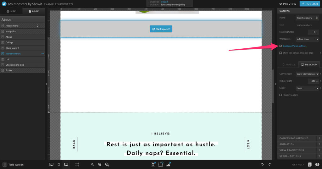 Combine Views as Posts in Showit