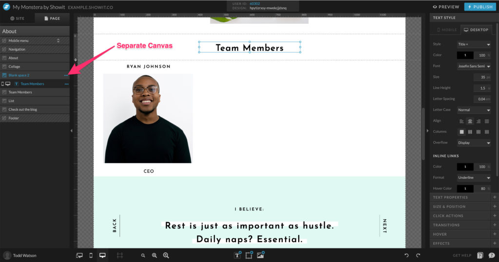 Adding a title to an In Post Loop canvas on Showit