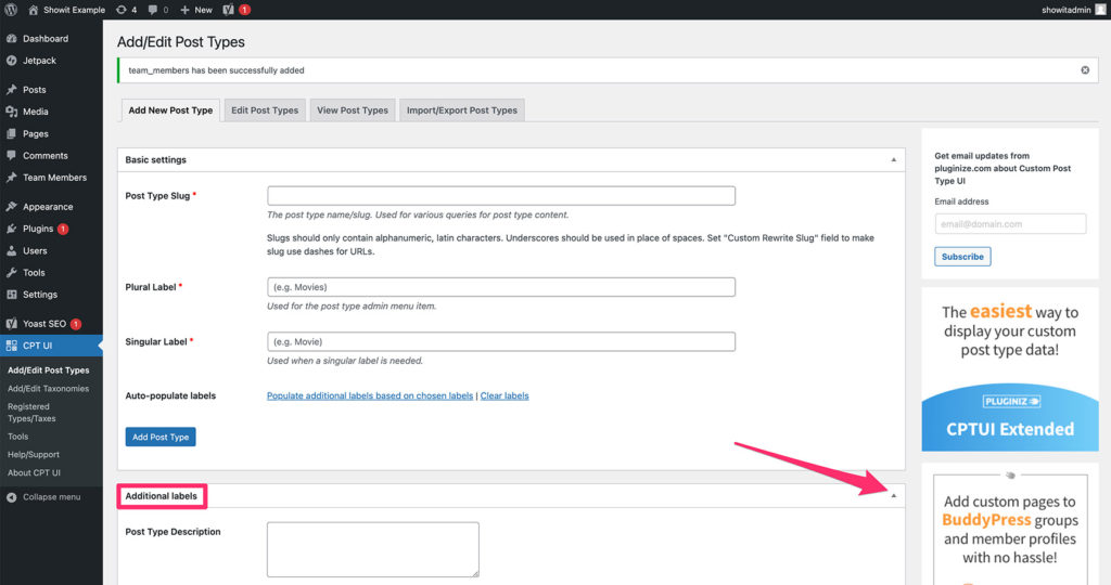 Minimizing additional labels in CPT UI