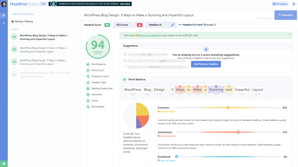 CoSchedule Headline Analyzer Dashboard