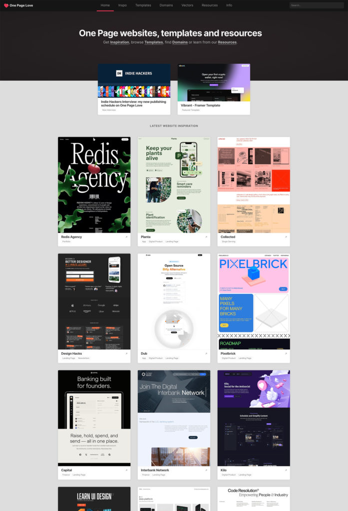 One Page Love website inspiration