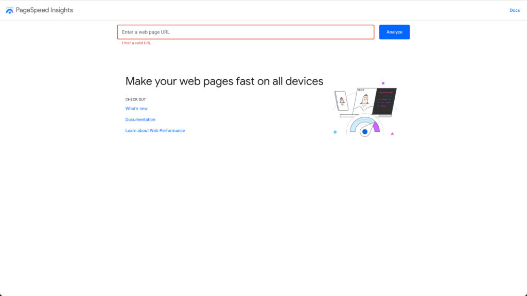 Page Speed Insights home page screenshot