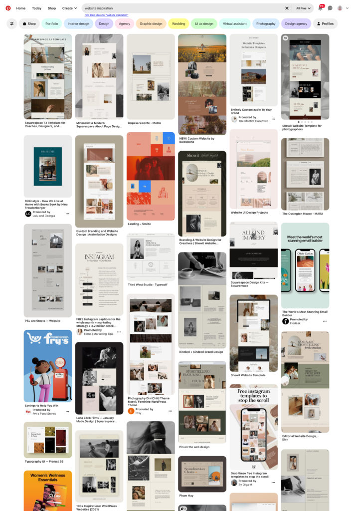 Pinterest website inspiration search