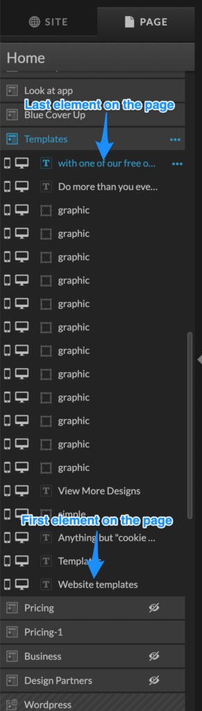 Element order of elements on a Showit canvas