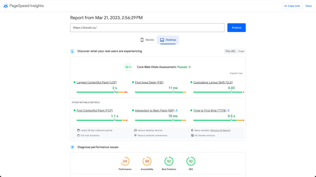 Showit PageSpeed Evaluation
