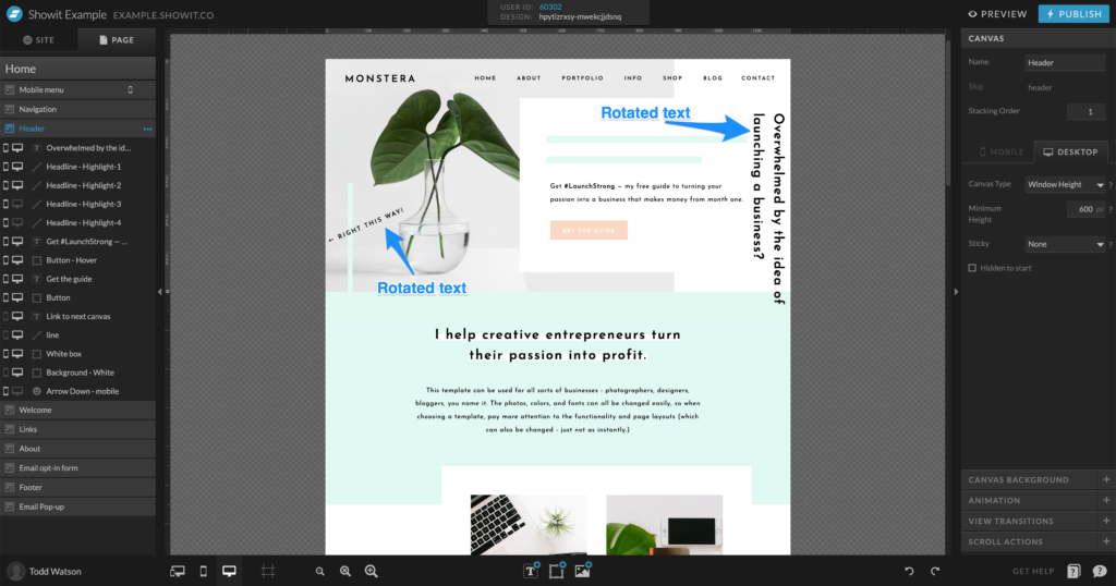 Showit vs SquareSpace rotating text